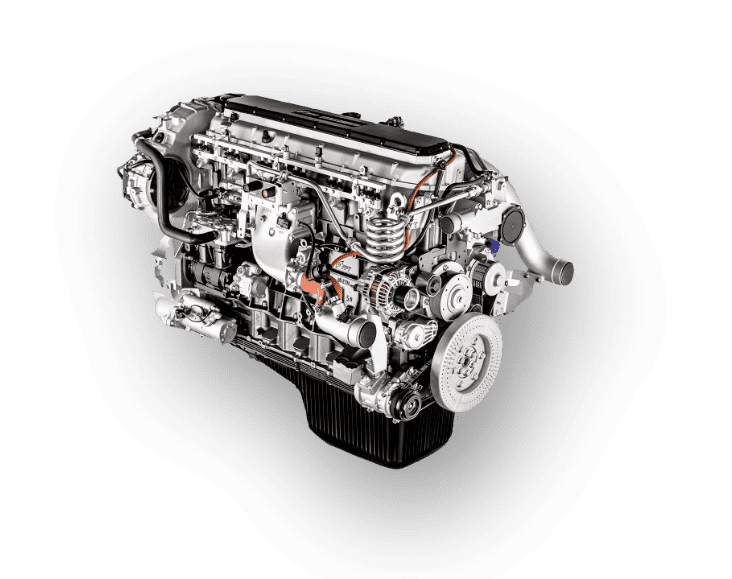 Imagem feita em estúdio do motor do Hi-Way, caminhão a gás da IVECO, com seus múltiplos cilindros e peças de alta performance.